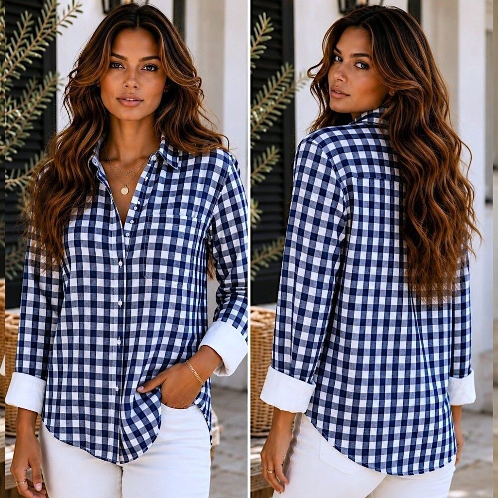 Claridge & King M Blue Gingham Button Up Cotton Shirt Coastal Prep Old Money